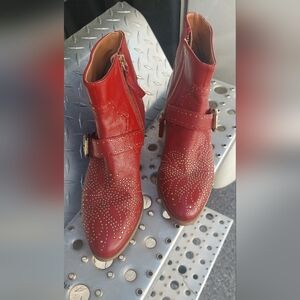 Bright Red Zara Botties Boots Women 37 Embossed